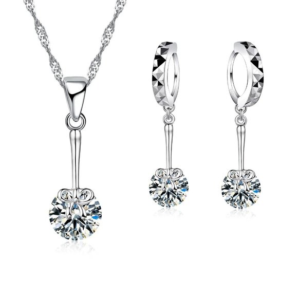 Jewelry - 💎 Long Luxury Necklace And Earrings 925 Sterling Silver Set